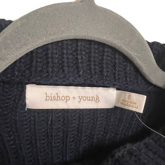 Bishop + Young Navy Blue Turtle Neck Side Slit Sleeveless Sweater Size Small - Picture 2 of 5